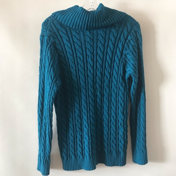 JEANNE PIERRE 100% Cotton Teal Chunky Knit Sweater - Picture 3 of 4